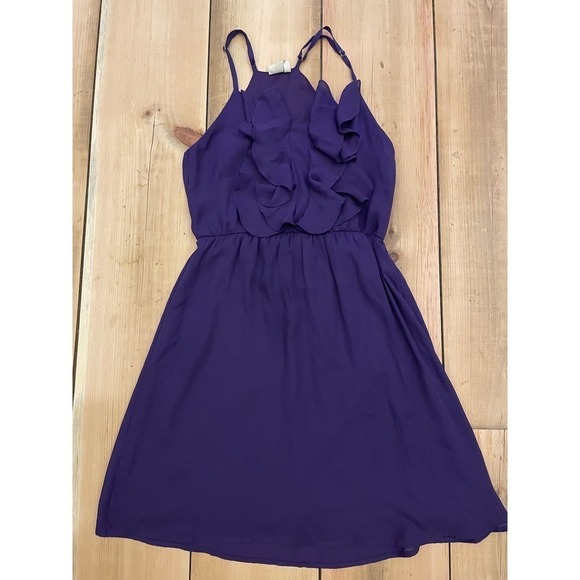 Francesca's Bird Cage Label Purple Ruffle top Summer Dress. Women's Small. - Picture 5 of 7